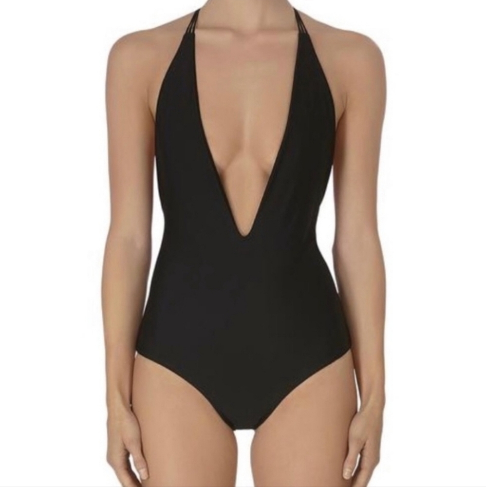 MIKOH Africa Black Classic One Piece Swimsuit Low Cut Size M NWOT
